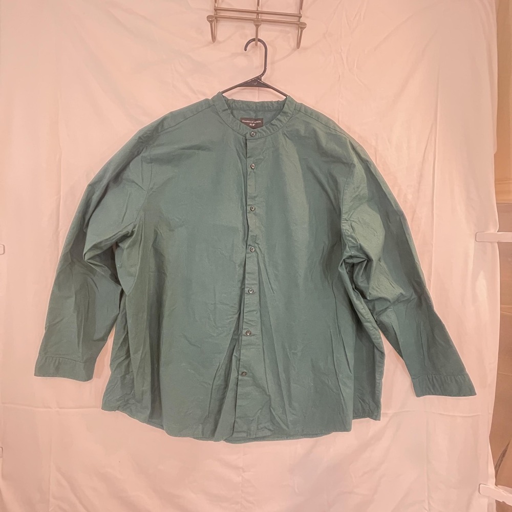 Shaquille‎ O'Neal Shirt Mens 3XL Green Mandarin Collar Button Front Stretch